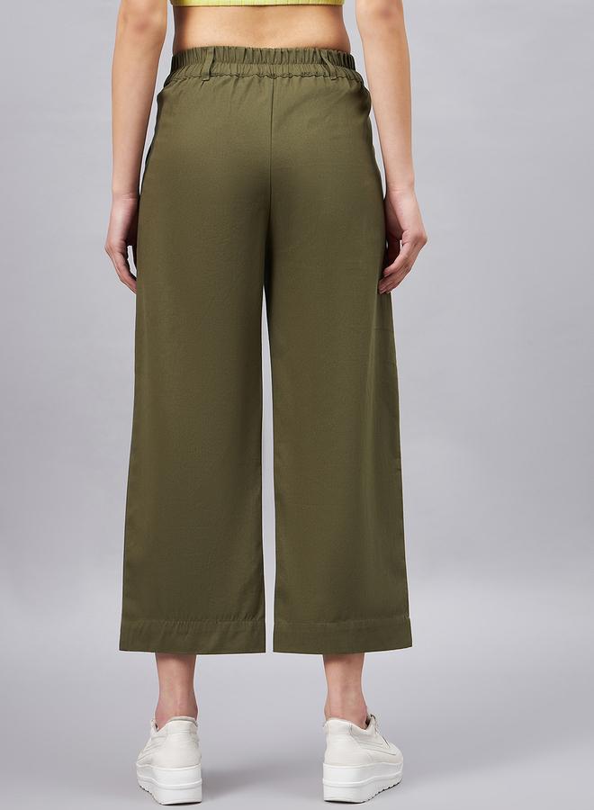 WineRed Women Olive Green Wide Leg Trousers - Image 5